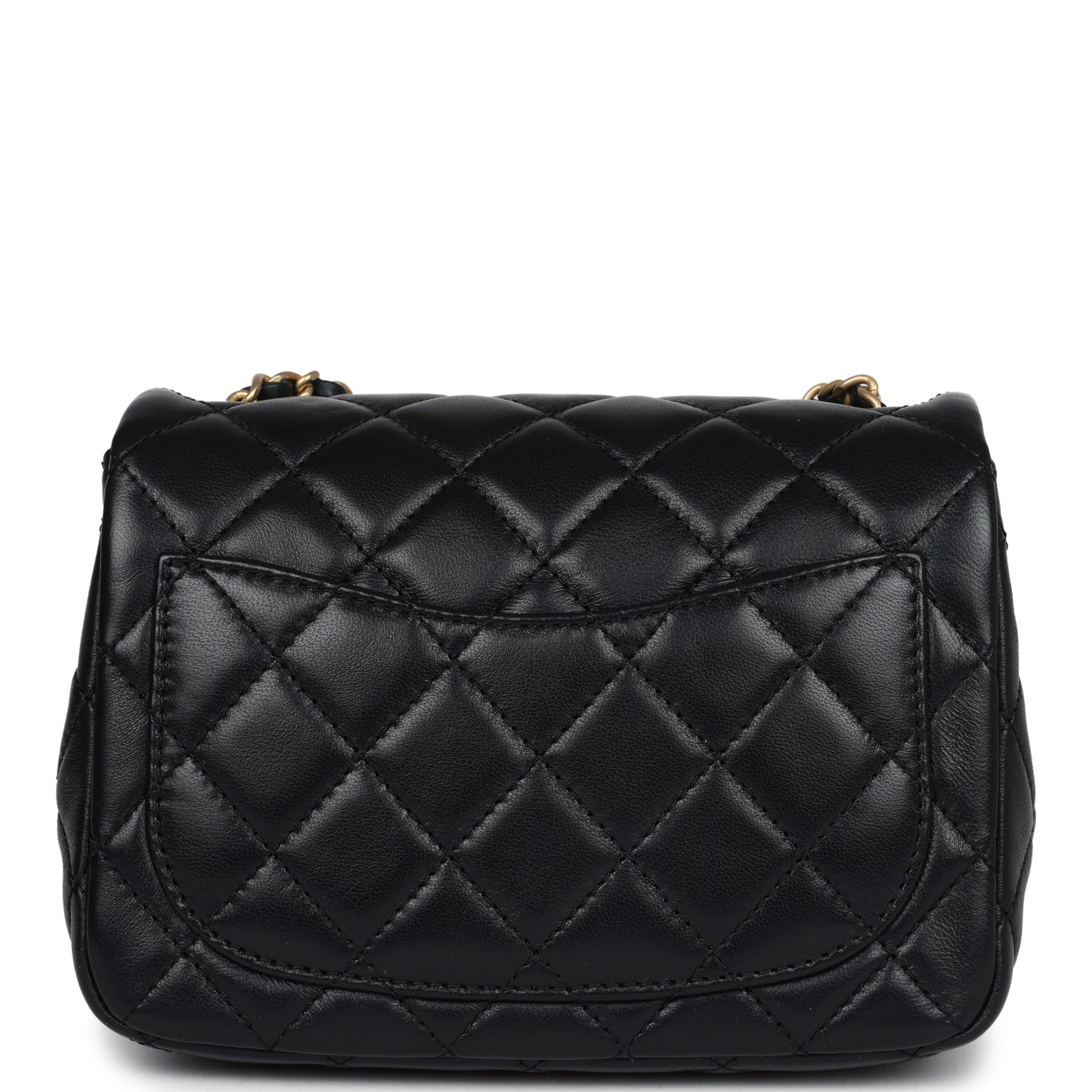 Chanel Mini Square Pearl Crush Flap Bag Black Lambskin Antique Gold Hardware