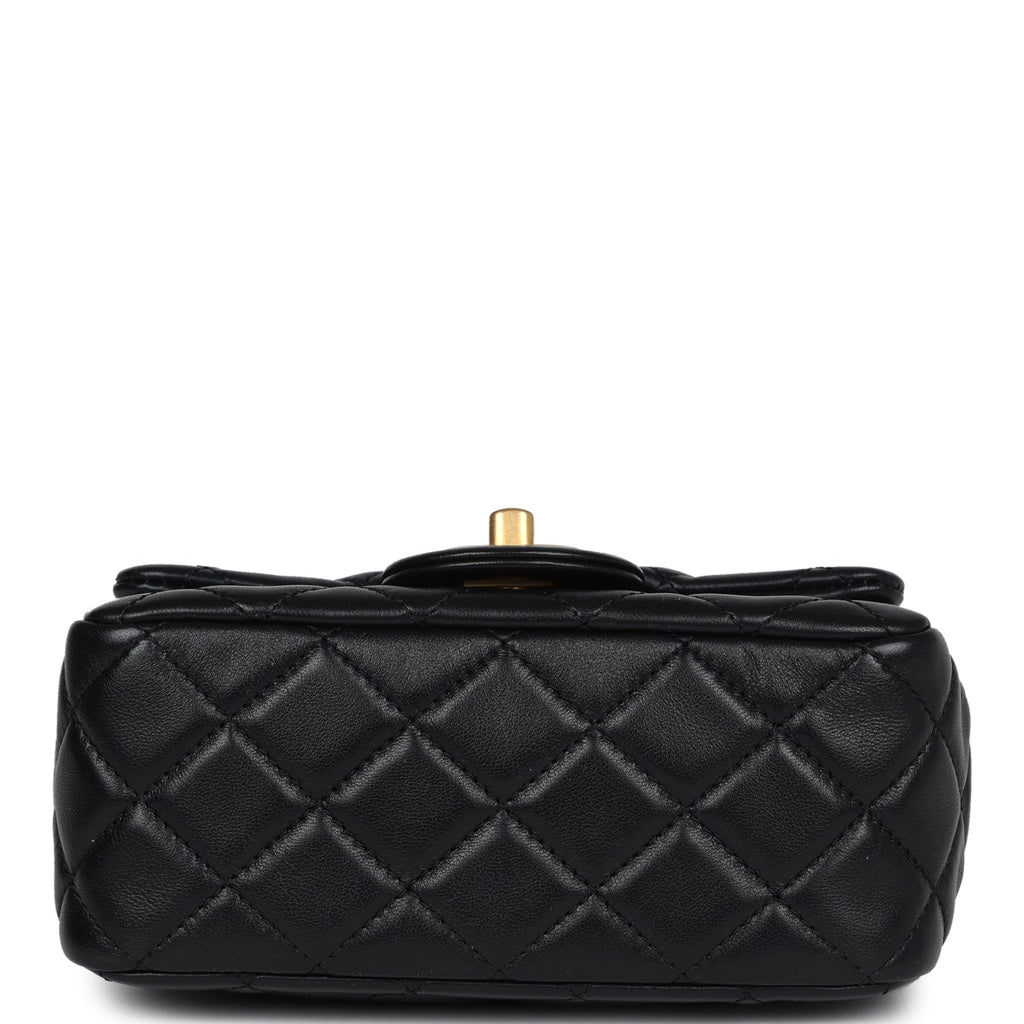 Chanel Mini Square Pearl Crush Flap Bag Black Lambskin Antique Gold Hardware