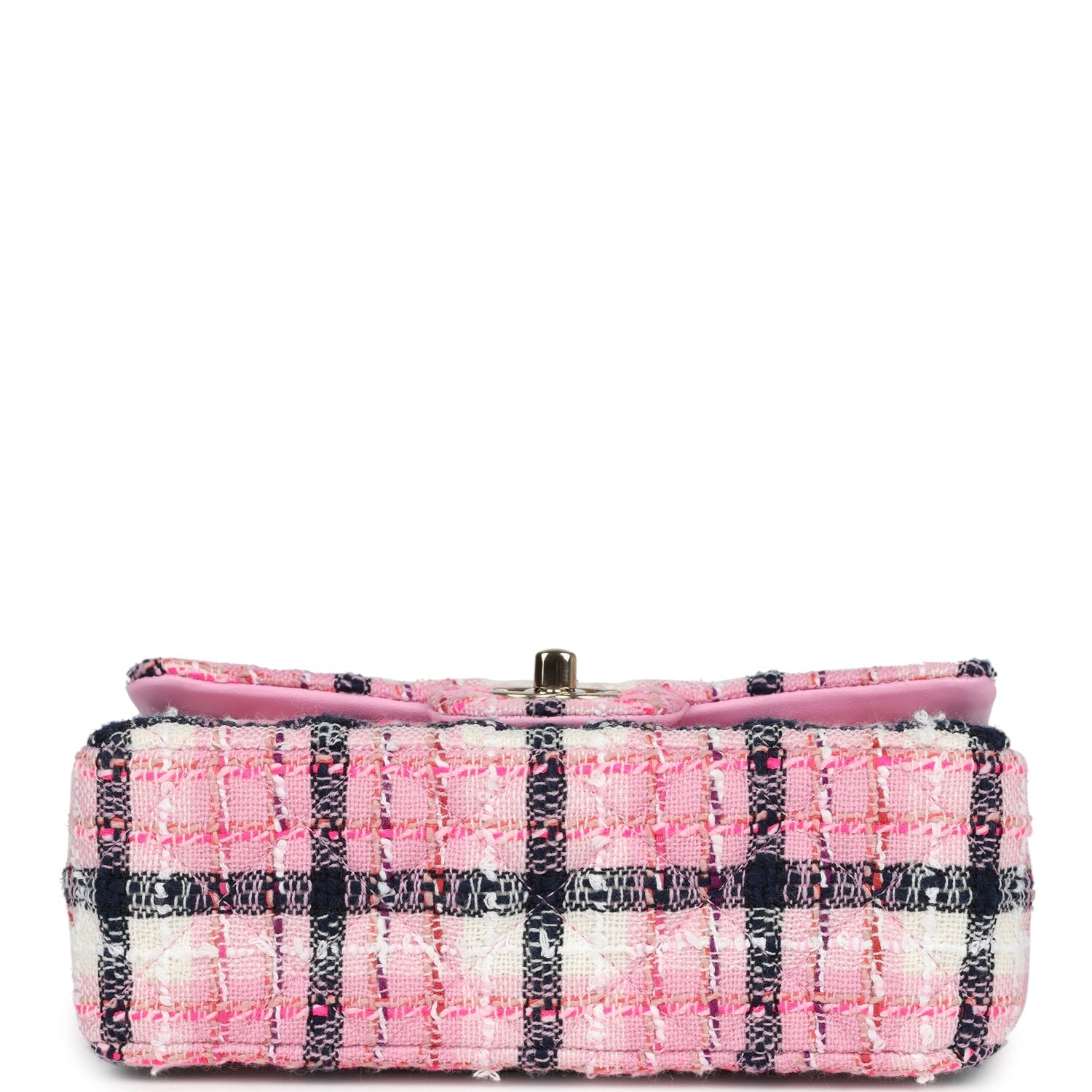 Chanel Mini Rectangular Flap Bag Pink, White and Black Tweed Light Gold Hardware