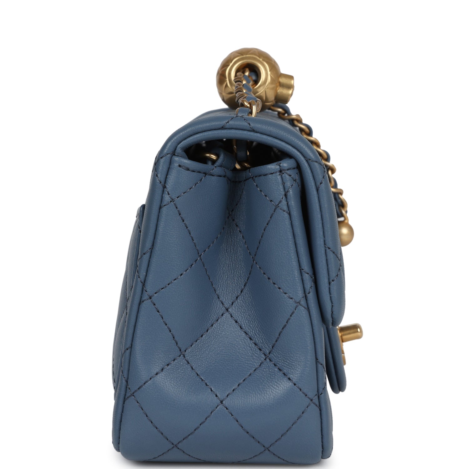 Chanel Mini Square Pearl Crush Flap Blue Lambskin Antique Gold Hardware