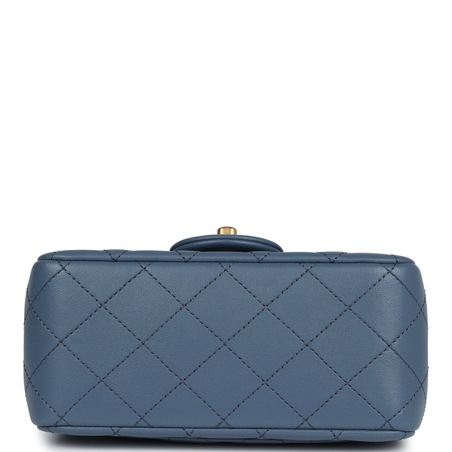 Chanel Mini Square Pearl Crush Flap Blue Lambskin Antique Gold Hardware