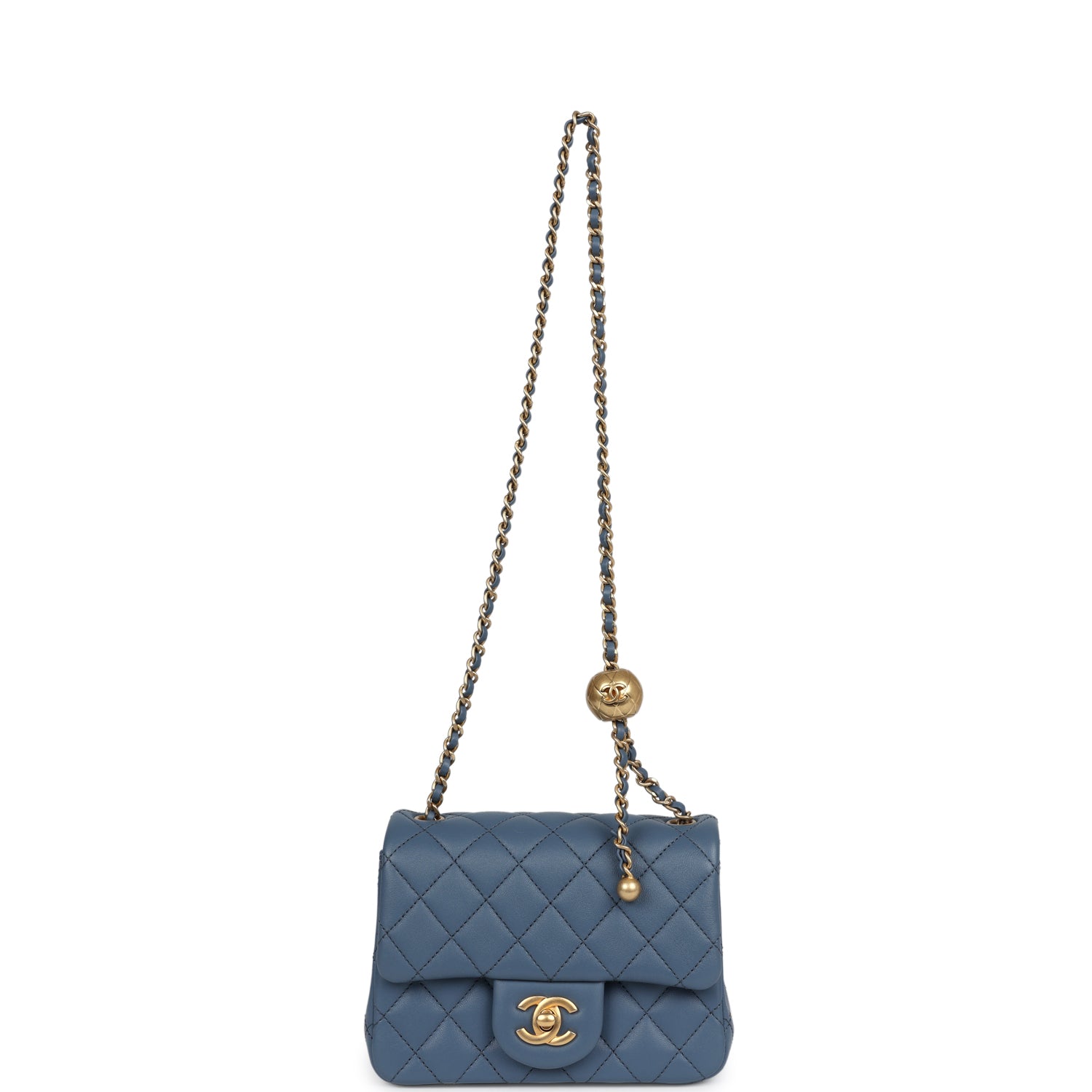 Chanel Mini Square Pearl Crush Flap Blue Lambskin Antique Gold Hardware