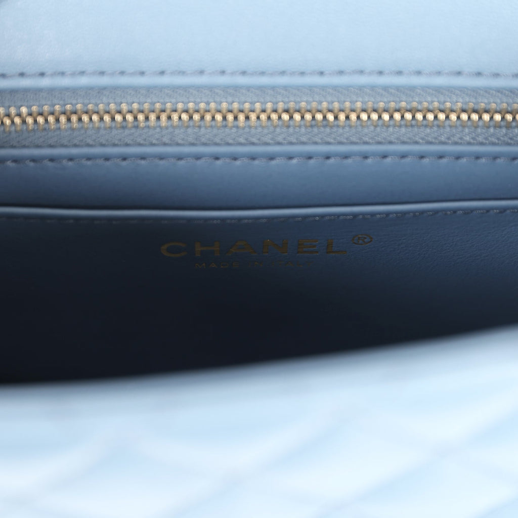Chanel Mini Square Pearl Crush Flap Blue Lambskin Antique Gold Hardware