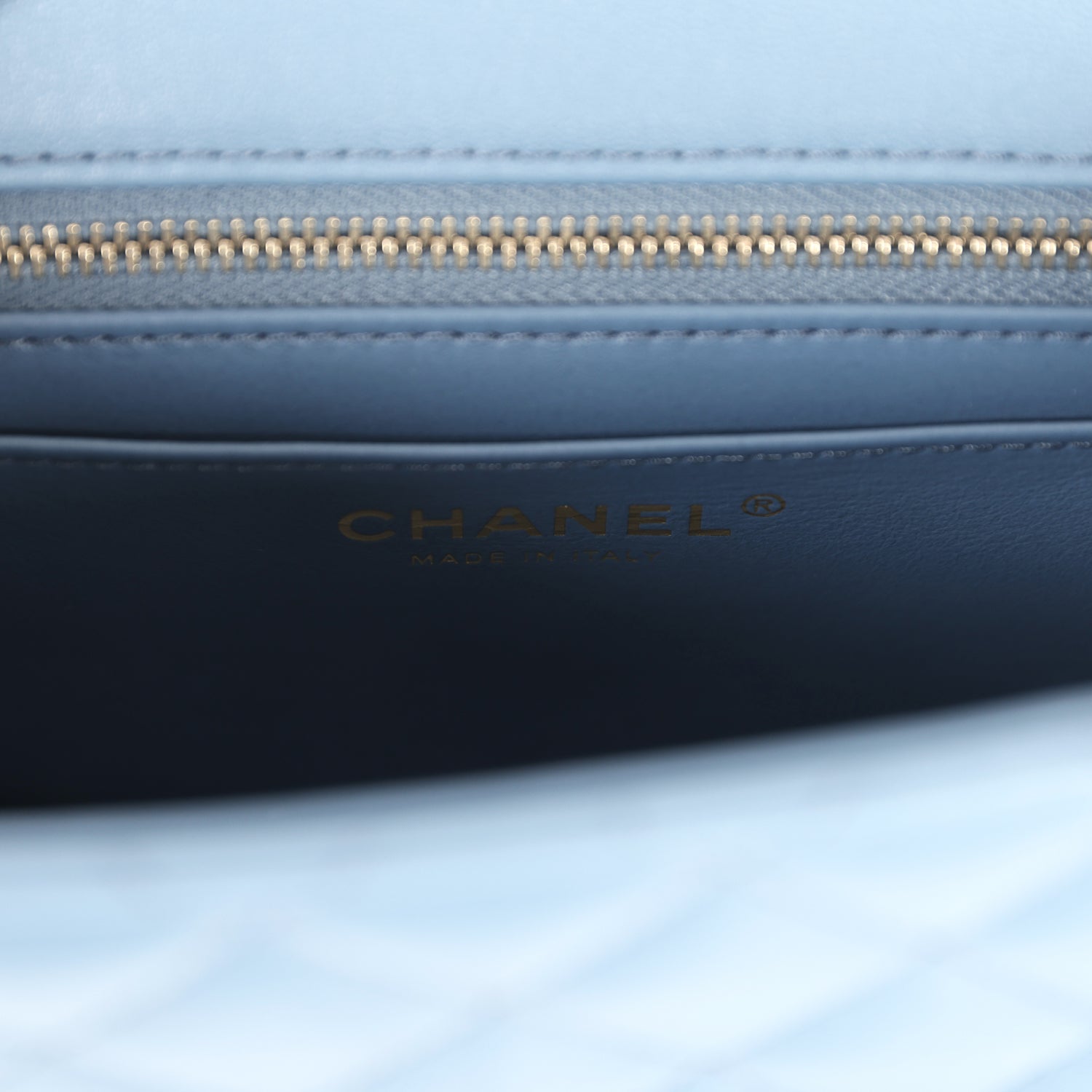 Chanel Mini Square Pearl Crush Flap Blue Lambskin Antique Gold Hardware