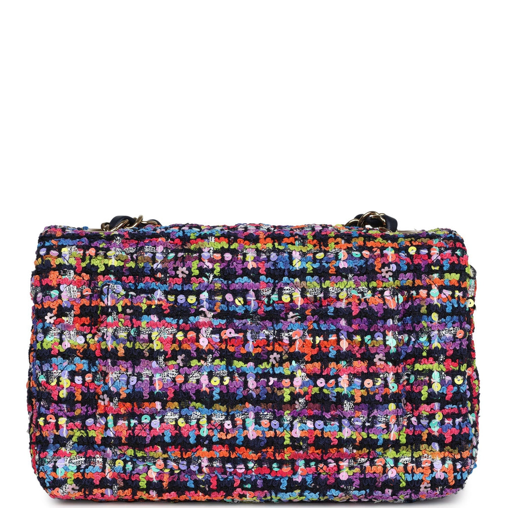 Chanel Mini Rectangular Flap Bag Multicolored Tweed and Sequins Gold Hardware