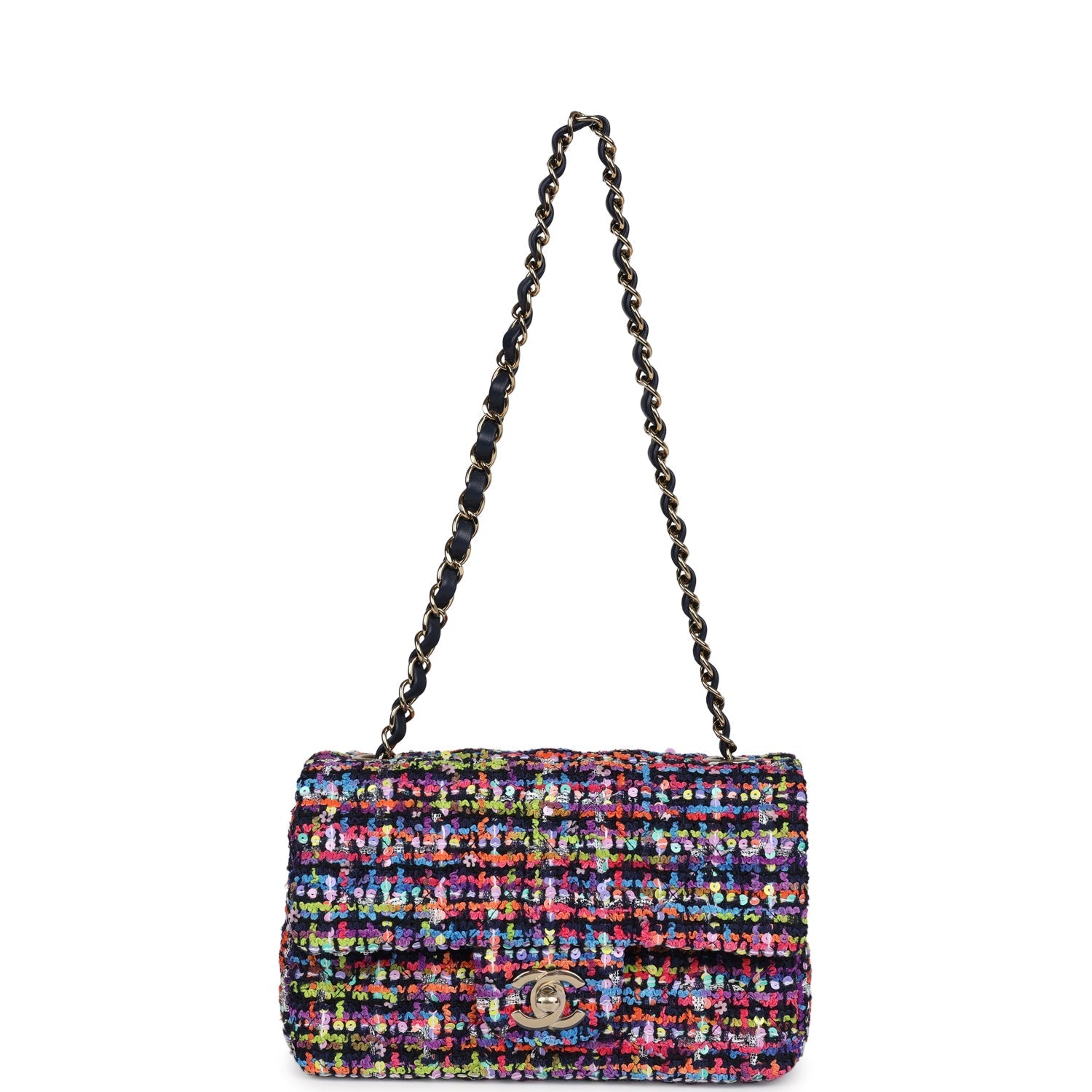 Chanel Mini Rectangular Flap Bag Multicolored Tweed and Sequins Gold Hardware