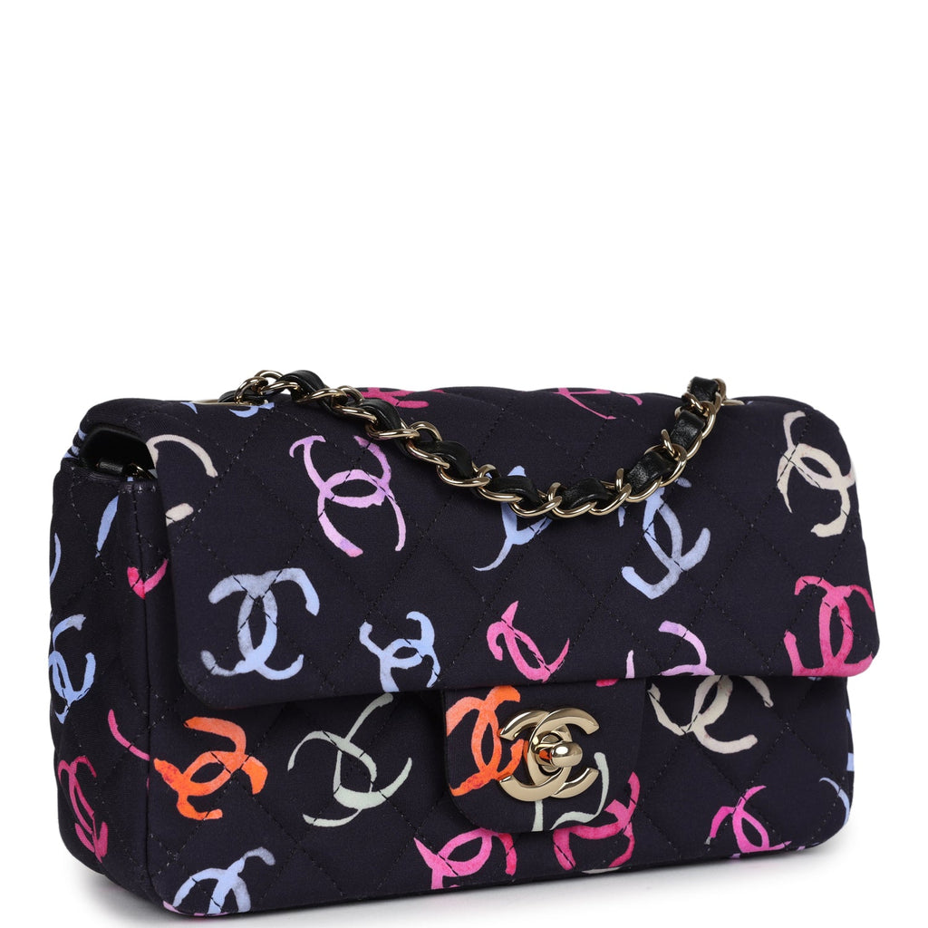 Pre-owned Chanel Mini Rectangular Flap Bag Navy Multicolored Printed Fabric Gold Hardware