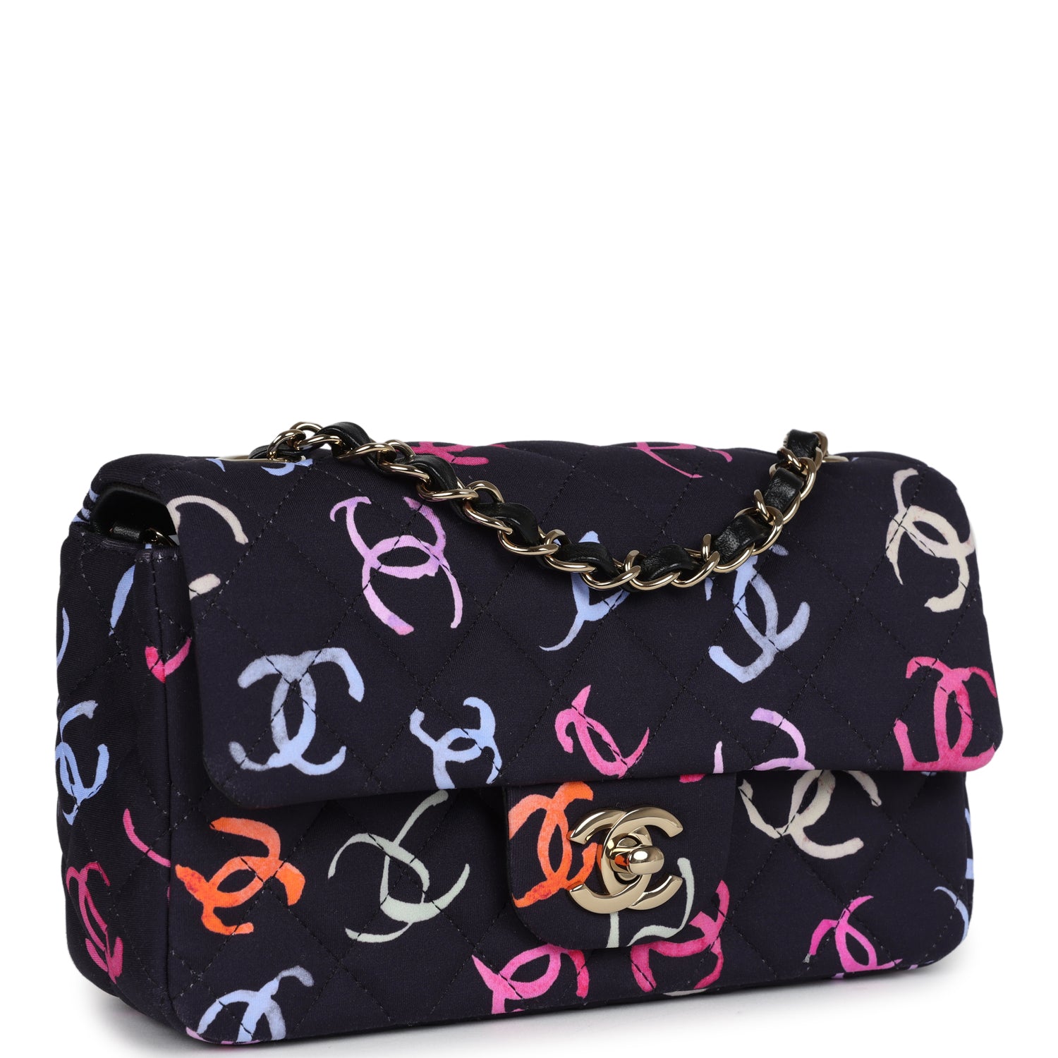 Pre-owned Chanel Mini Rectangular Flap Bag Navy Multicolored Printed Fabric Gold Hardware