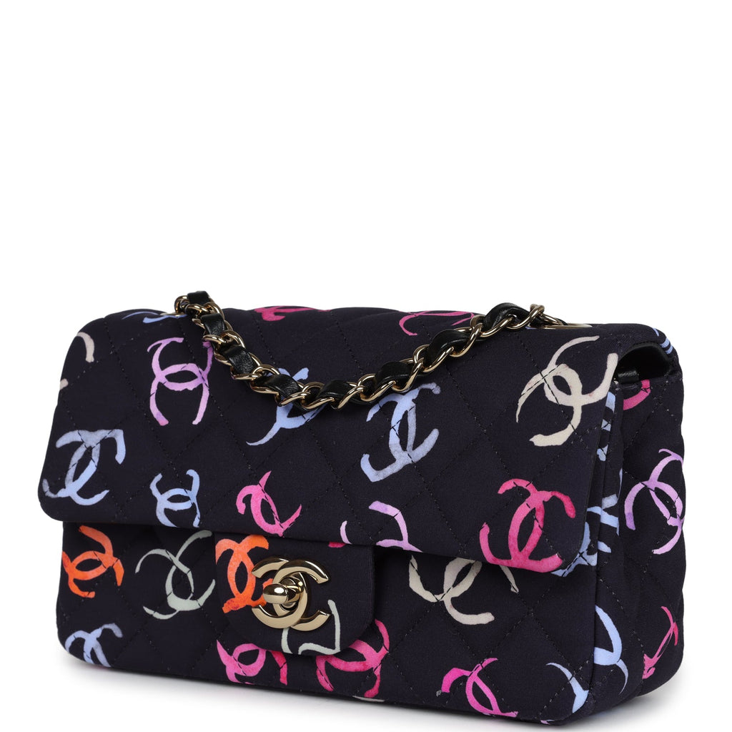 Pre-owned Chanel Mini Rectangular Flap Bag Navy Multicolored Printed Fabric Gold Hardware