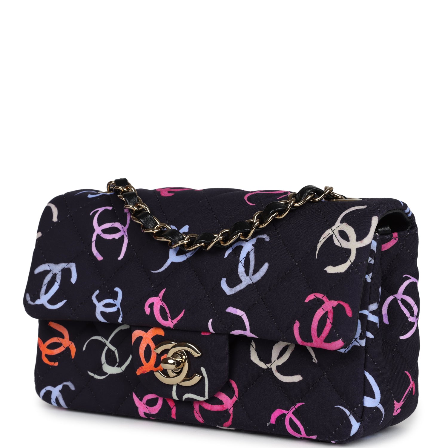 Pre-owned Chanel Mini Rectangular Flap Bag Navy Multicolored Printed Fabric Gold Hardware