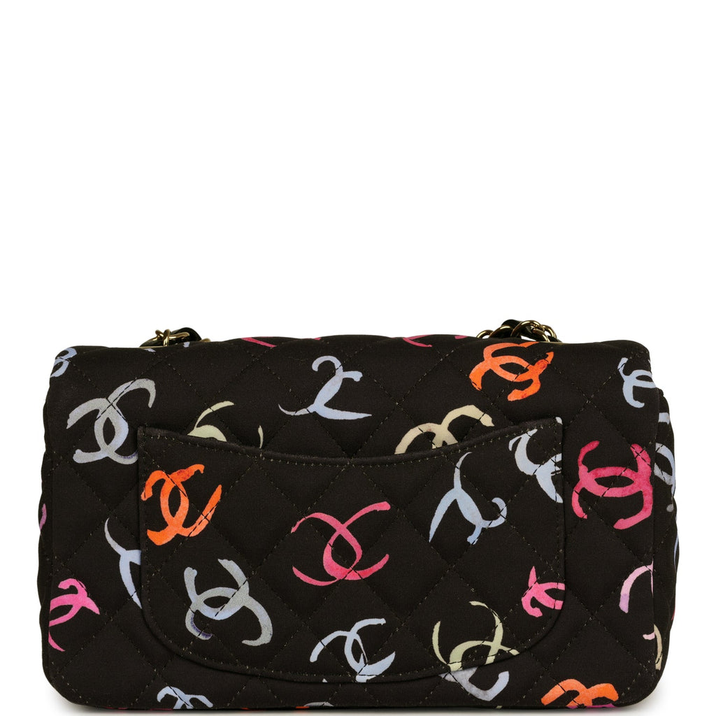 Pre-owned Chanel Mini Rectangular Flap Bag Navy Multicolored Printed Fabric Gold Hardware