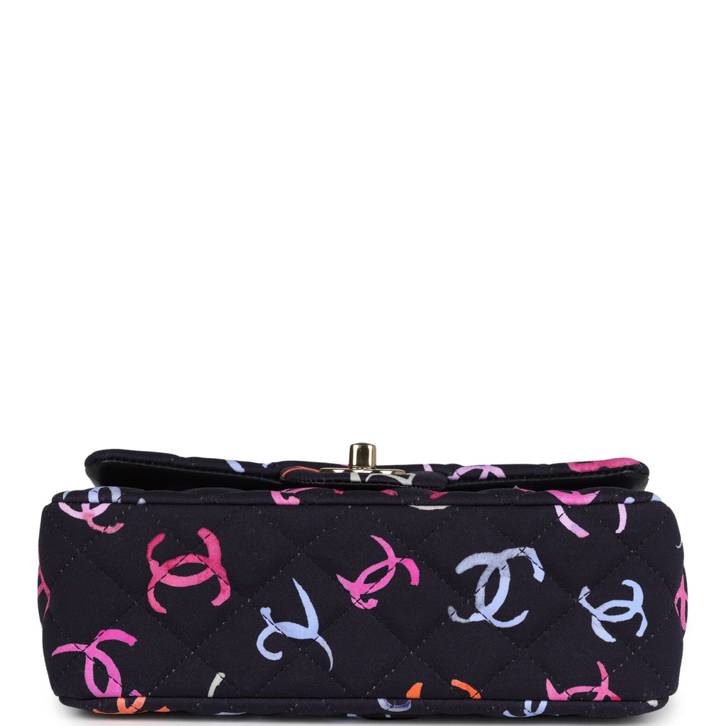 Pre-owned Chanel Mini Rectangular Flap Bag Navy Multicolored Printed Fabric Gold Hardware