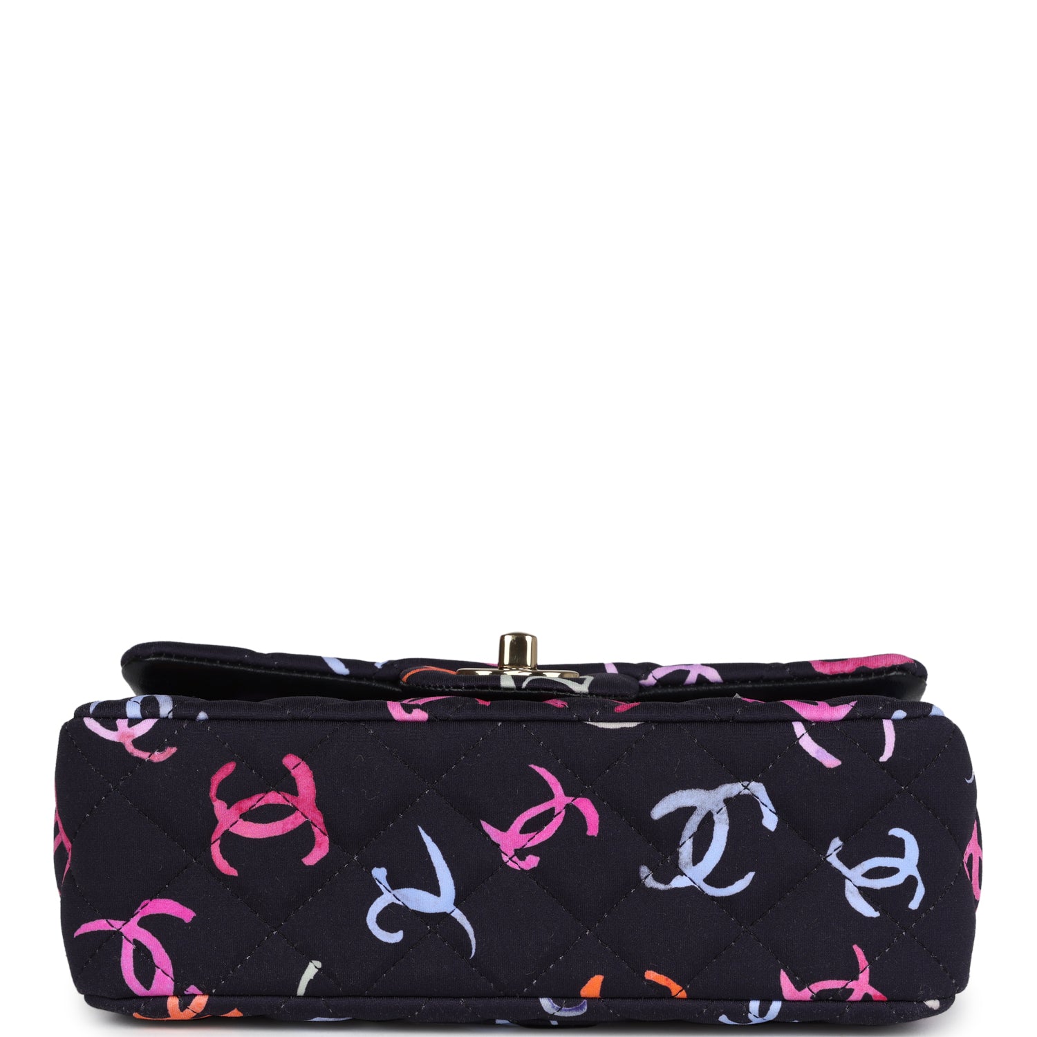 Pre-owned Chanel Mini Rectangular Flap Bag Navy Multicolored Printed Fabric Gold Hardware