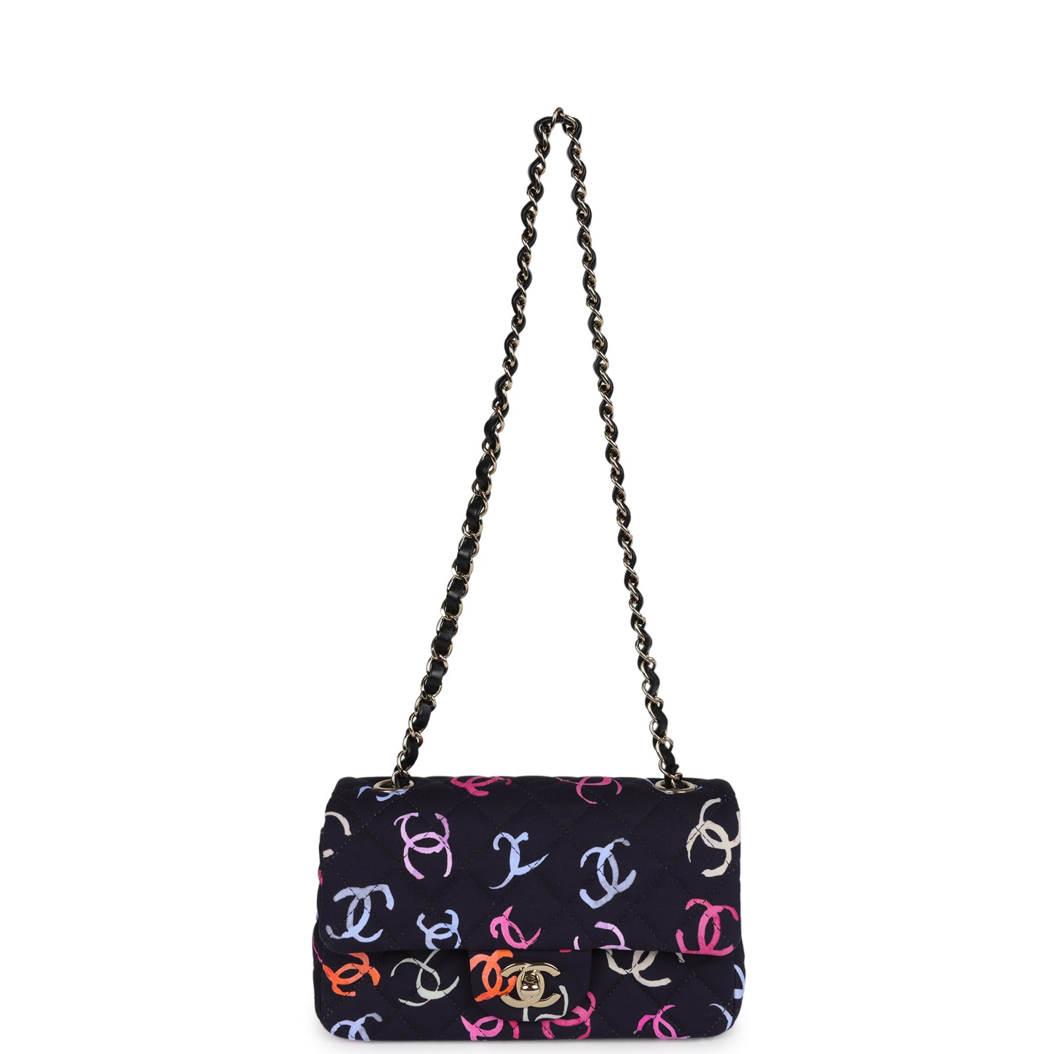 Pre-owned Chanel Mini Rectangular Flap Bag Navy Multicolored Printed Fabric Gold Hardware