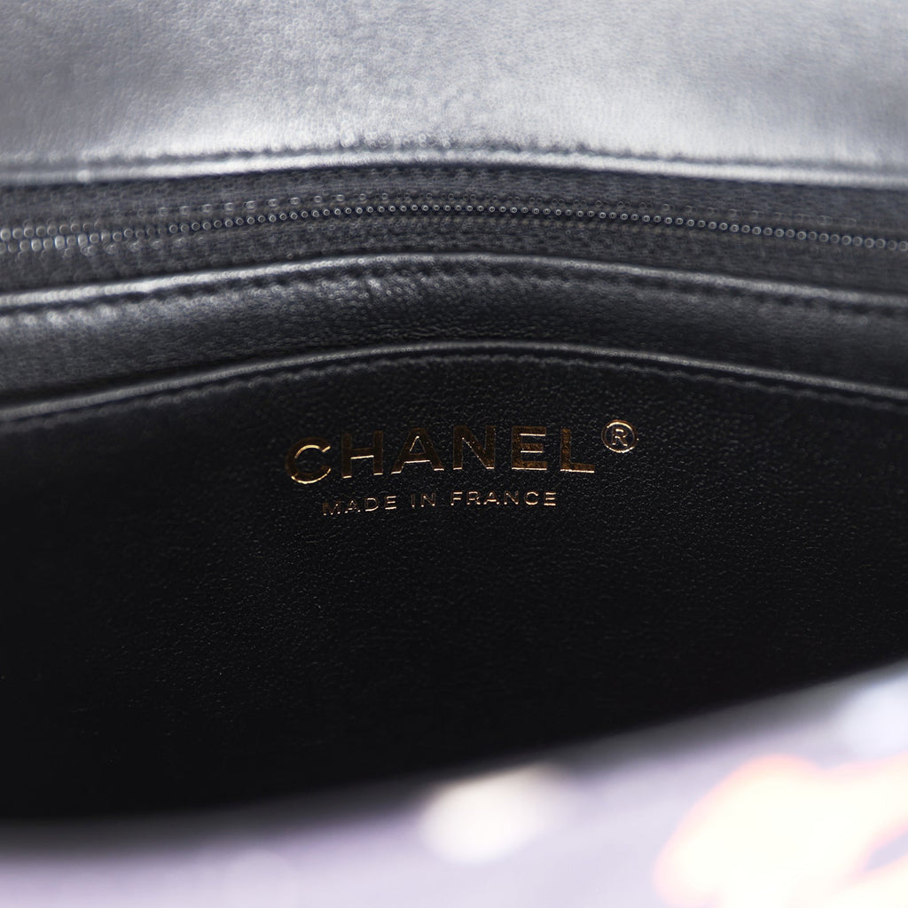 Pre-owned Chanel Mini Rectangular Flap Bag Navy Multicolored Printed Fabric Gold Hardware