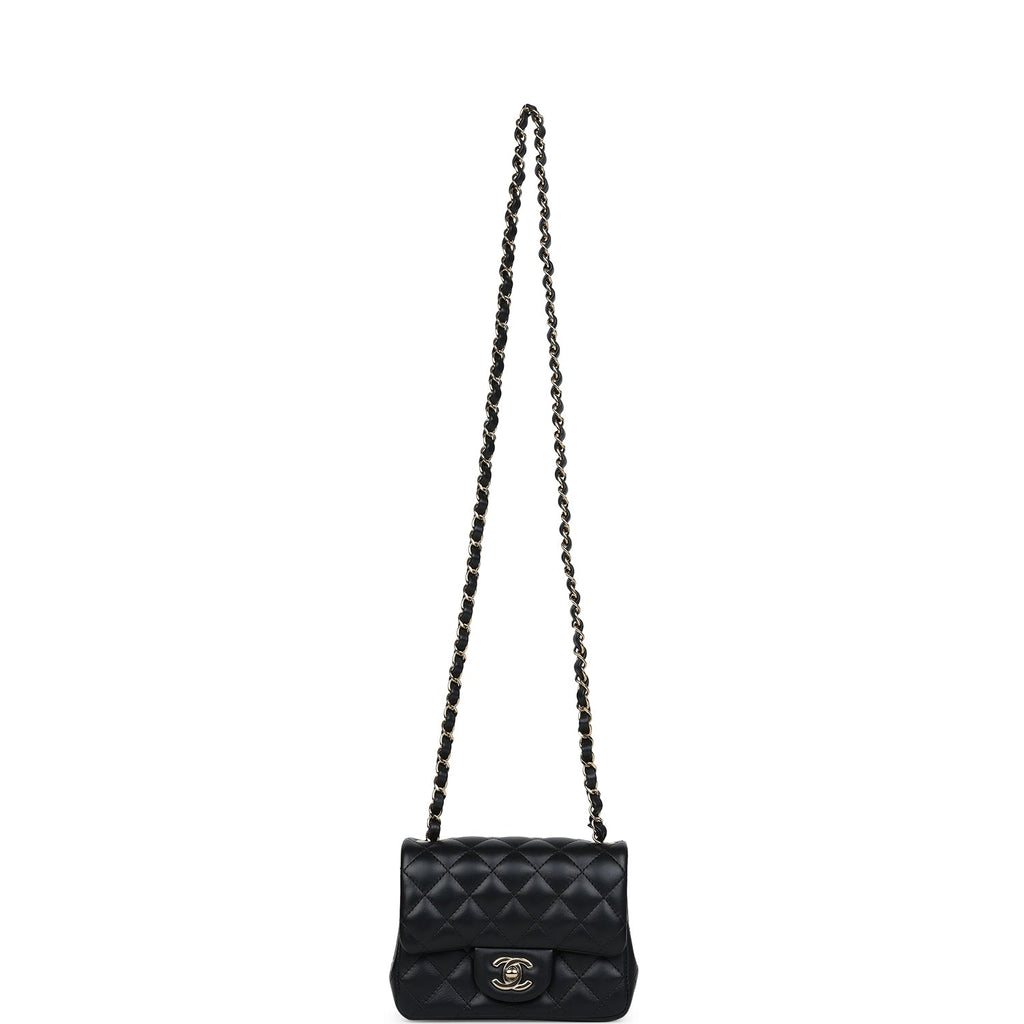 Chanel Mini Classic Square Flap Bag Black Lambskin Light Gold Hardware