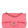 Chanel Mini Rectangular Flap Bag Hot Pink Lambskin Light Gold Hardware