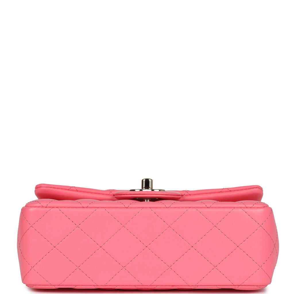 Chanel Mini Rectangular Flap Bag Hot Pink Lambskin Light Gold Hardware