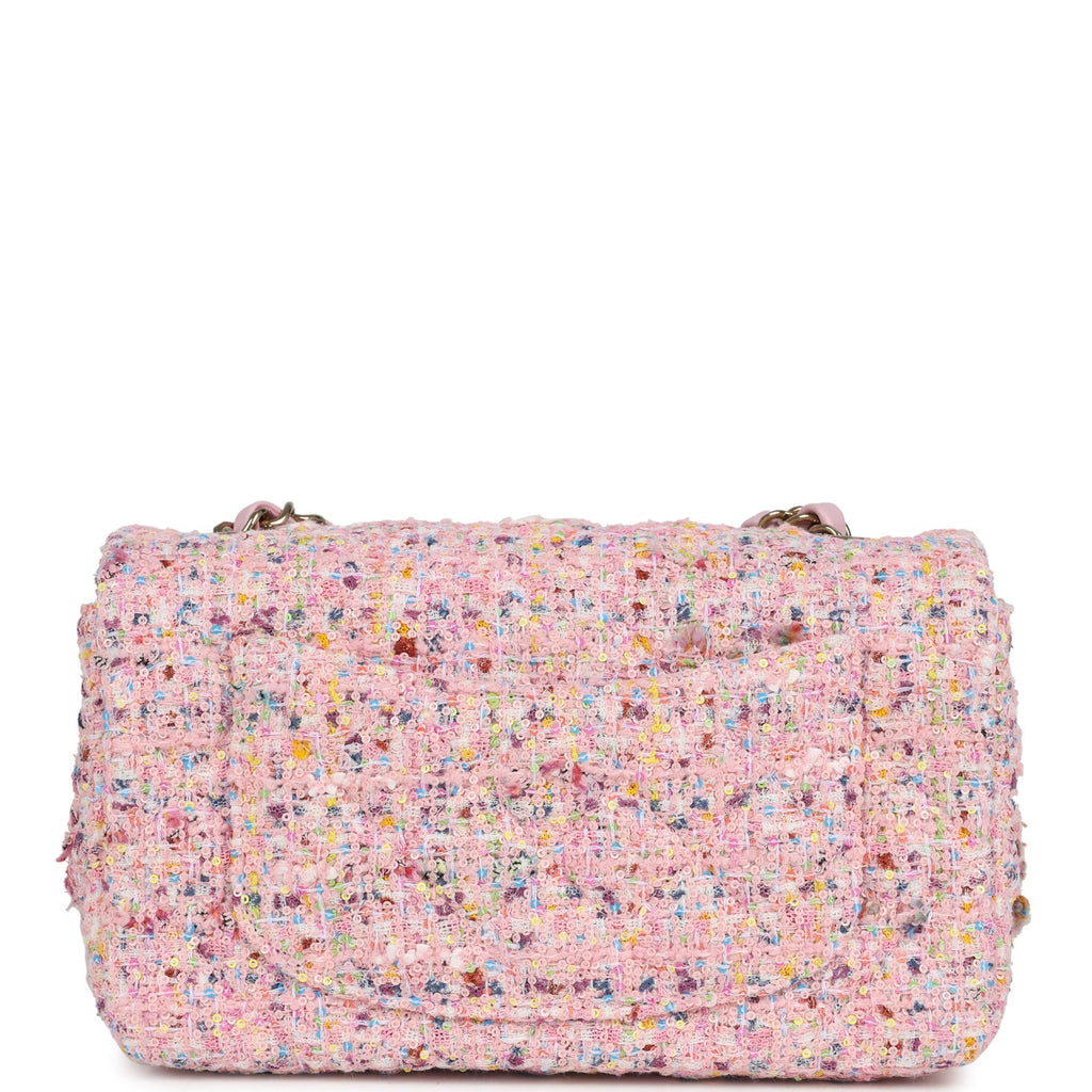 Chanel Mini Classic Rectangular Flap Bag Pink Tweed and Sequin Light Gold Hardware