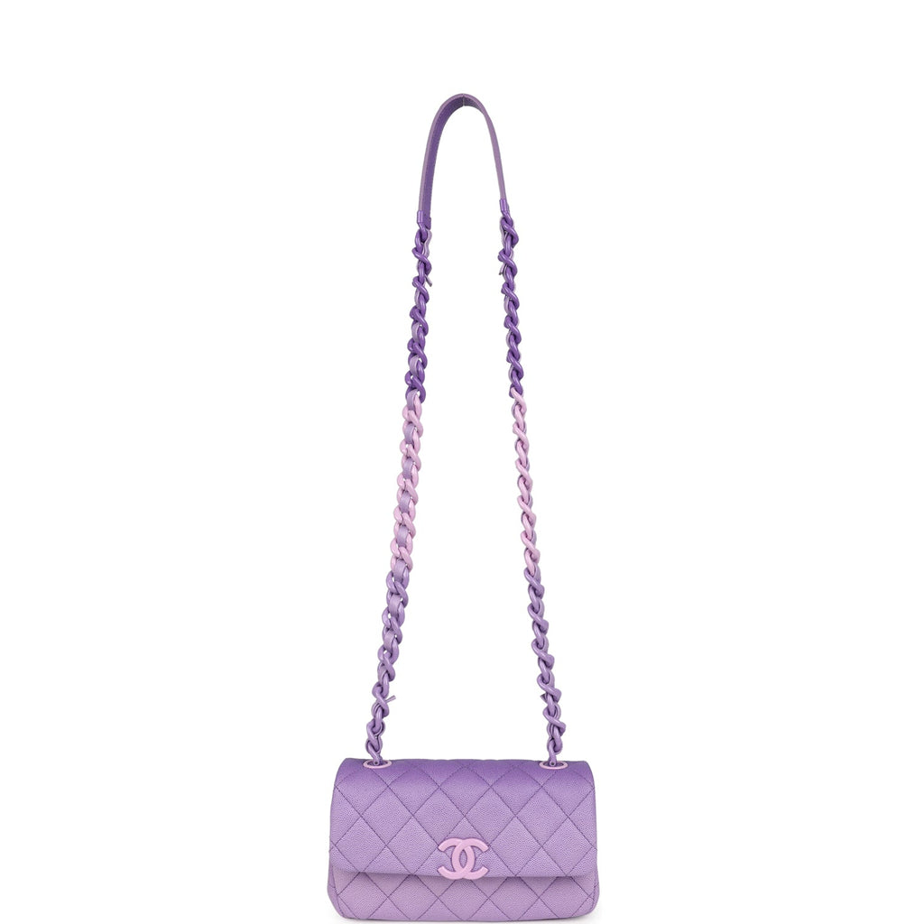 Chanel Mini Rectangular Flap Bag Ombre Purple Caviar Lacquered Metal Hardware