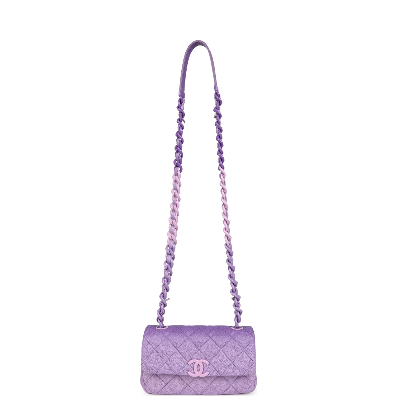 Chanel Mini Rectangular Flap Bag Ombre Purple Caviar Lacquered Metal Hardware