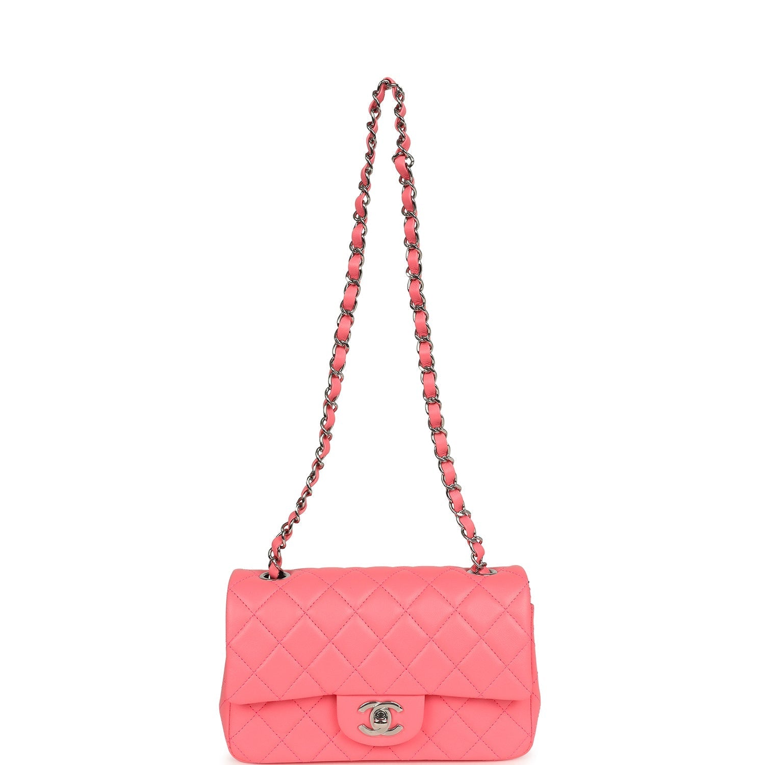 Chanel Mini Rectangular Flap Bag Pink Lambskin Silver Hardware