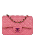 Chanel Mini Classic Rectangular Flap Bag Pink and Yellow Lambskin Iridescent Hardware
