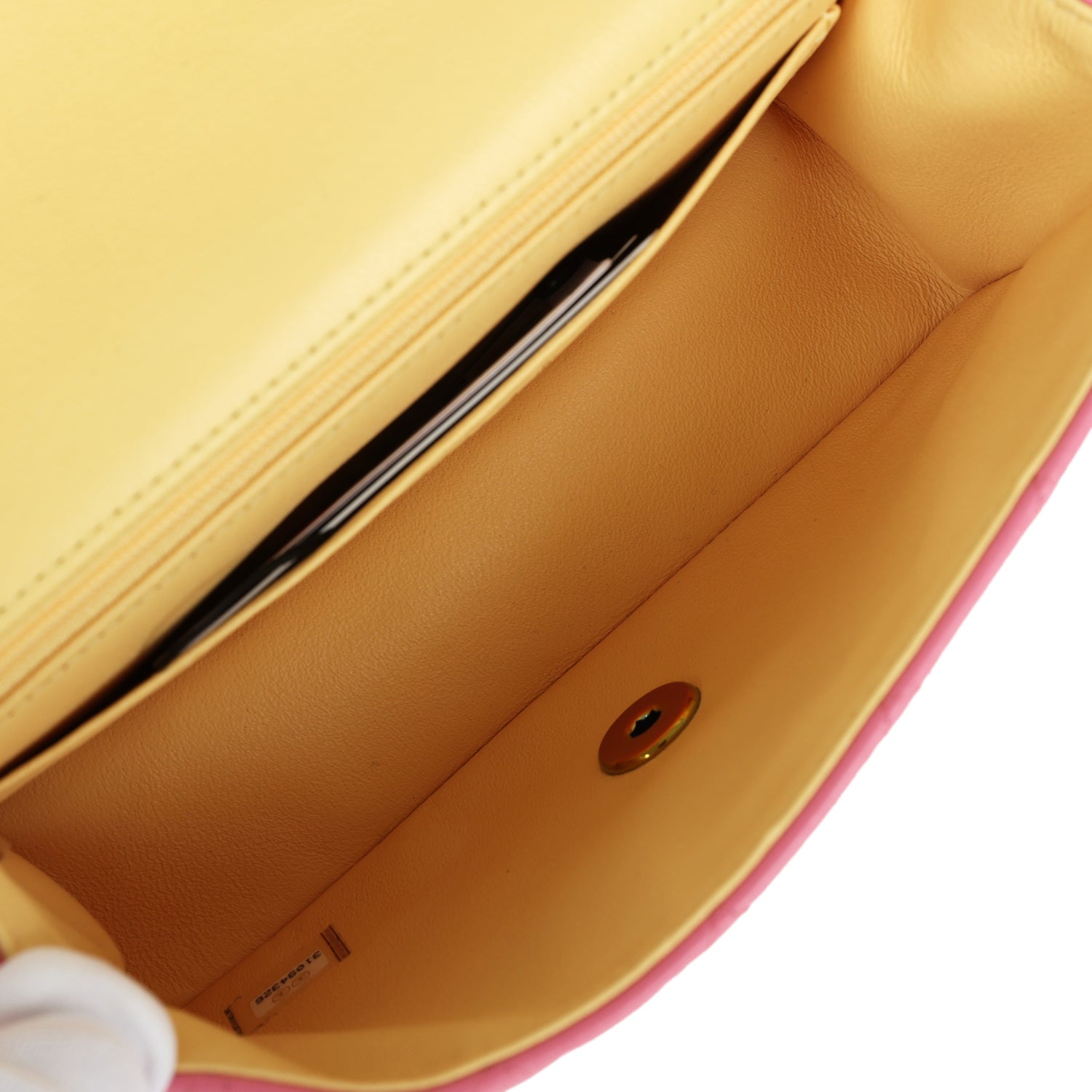 Chanel Mini Classic Rectangular Flap Bag Pink and Yellow Lambskin Iridescent Hardware
