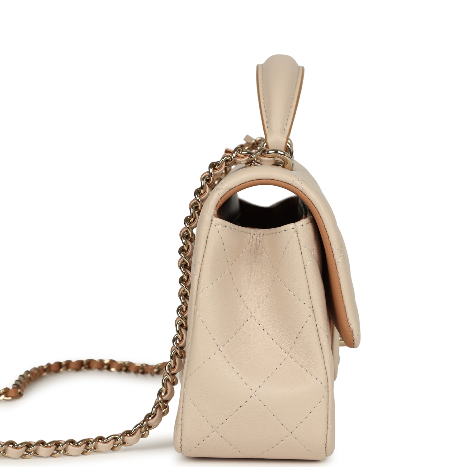 Pre-owned Chanel Mini Classic Rectangular Top Handle Flap Ecru Lambskin Light Gold Hardware