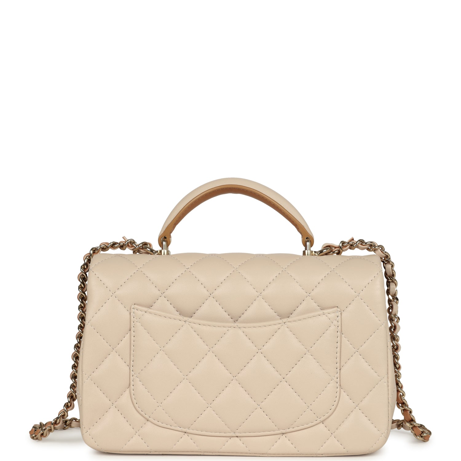 Pre-owned Chanel Mini Classic Rectangular Top Handle Flap Ecru Lambskin Light Gold Hardware