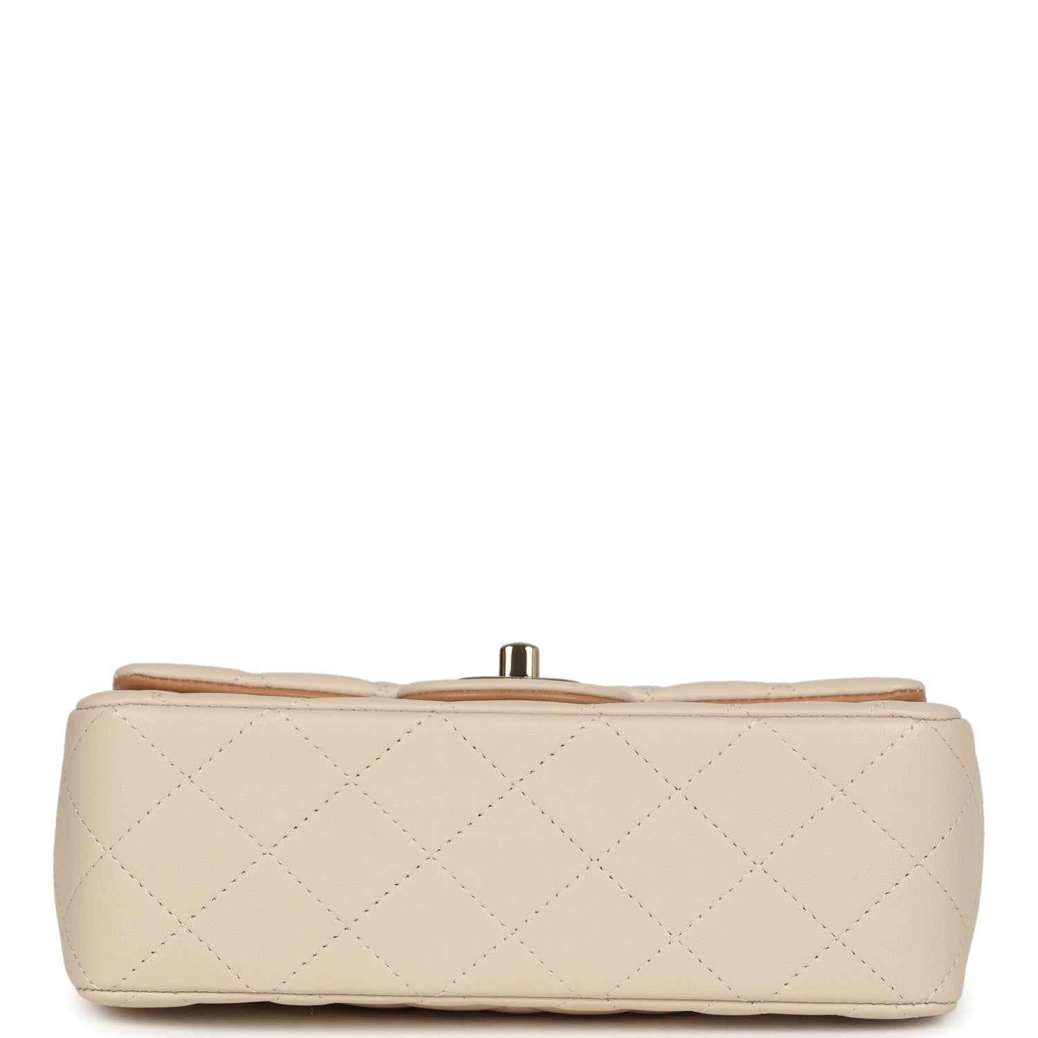 Pre-owned Chanel Mini Classic Rectangular Top Handle Flap Ecru Lambskin Light Gold Hardware