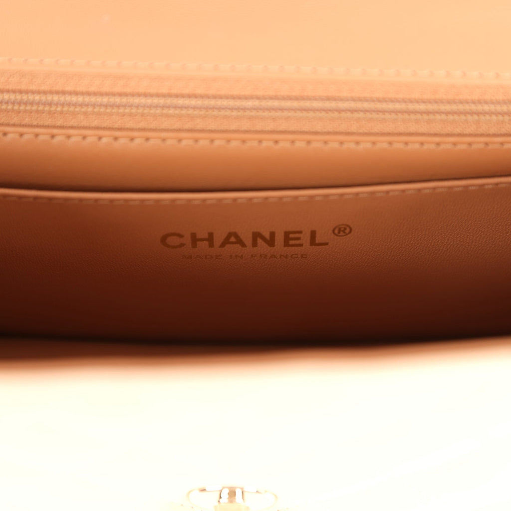 Pre-owned Chanel Mini Classic Rectangular Top Handle Flap Ecru Lambskin Light Gold Hardware
