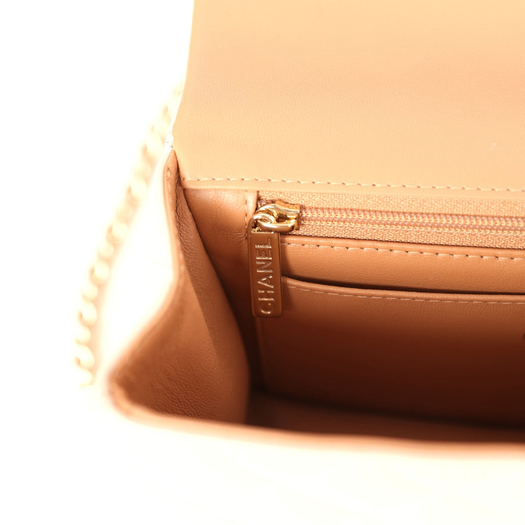 Pre-owned Chanel Mini Classic Rectangular Top Handle Flap Ecru Lambskin Light Gold Hardware