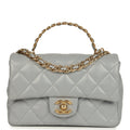 Chanel Mini CC Rectangular Flap Bag with Top Handle Light Grey Lambskin Gold Hardware