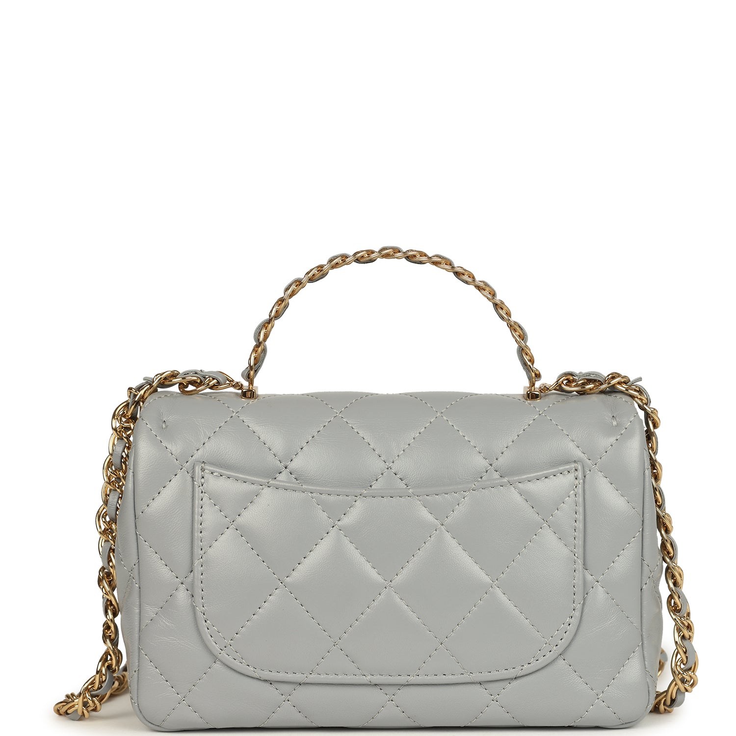 Chanel Mini CC Rectangular Flap Bag with Top Handle Light Grey Lambskin Gold Hardware