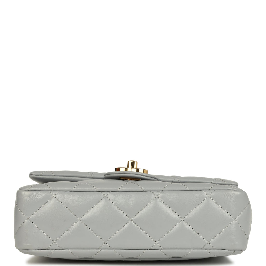 Chanel Mini CC Rectangular Flap Bag with Top Handle Light Grey Lambskin Gold Hardware
