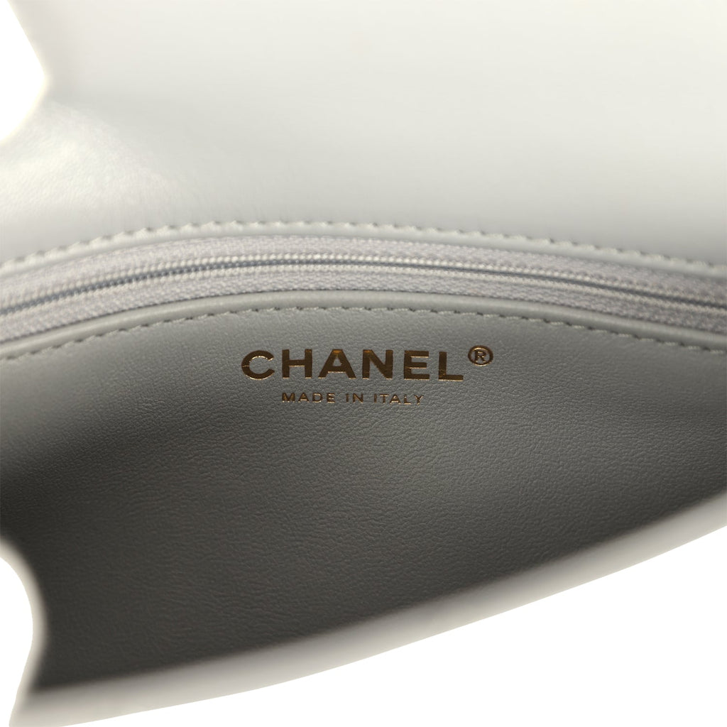 Chanel Mini CC Rectangular Flap Bag with Top Handle Light Grey Lambskin Gold Hardware