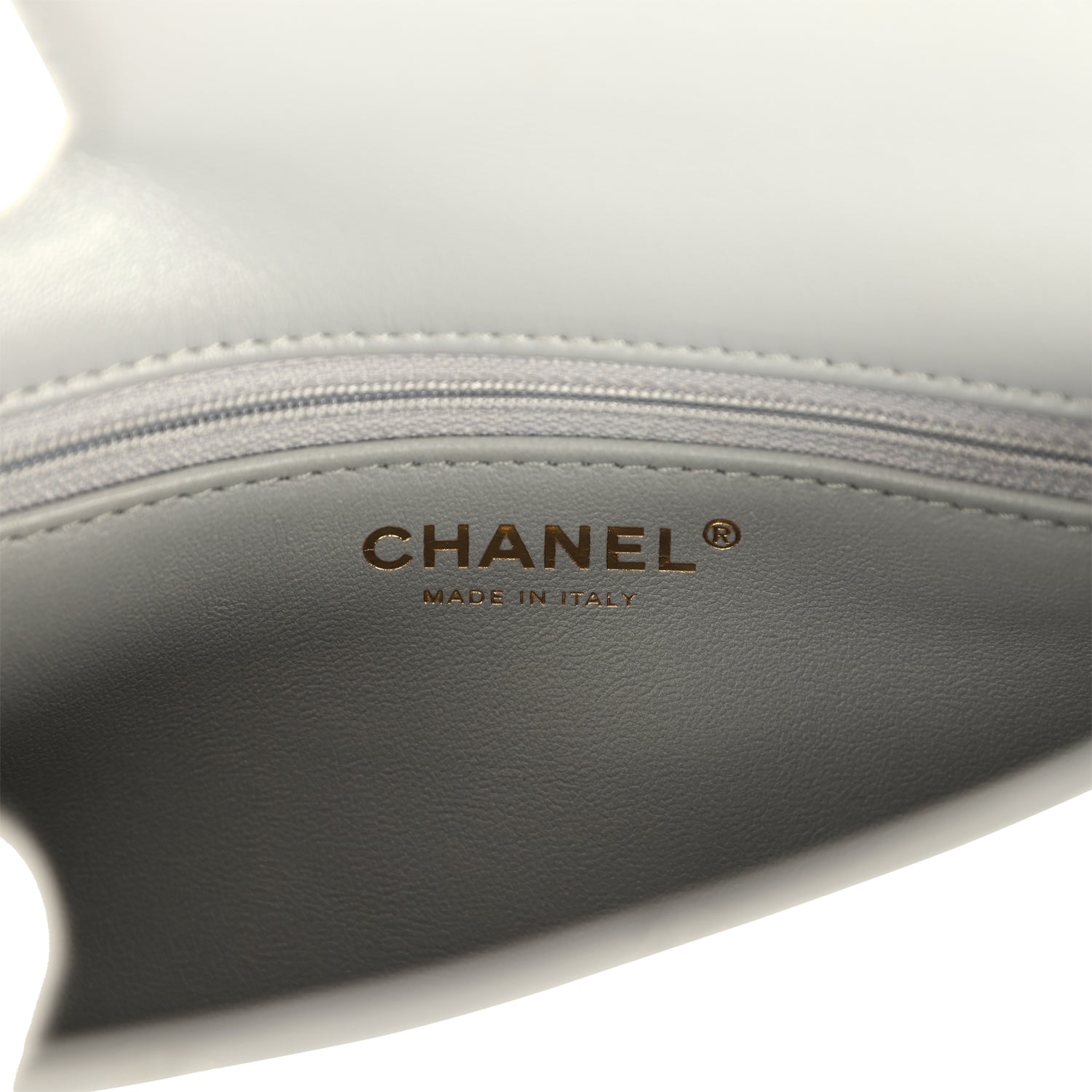 Chanel Mini CC Rectangular Flap Bag with Top Handle Light Grey Lambskin Gold Hardware