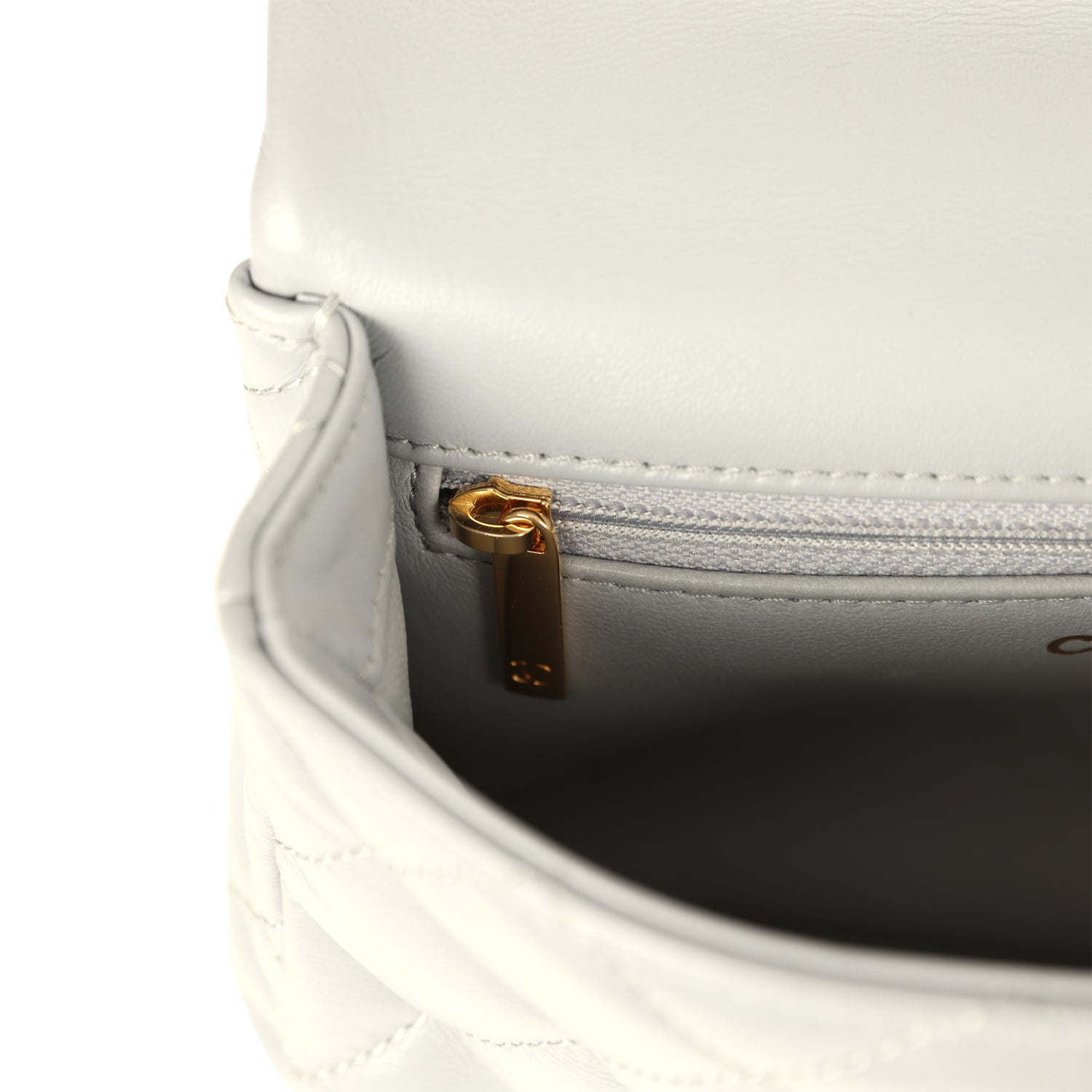 Chanel Mini CC Rectangular Flap Bag with Top Handle Light Grey Lambskin Gold Hardware