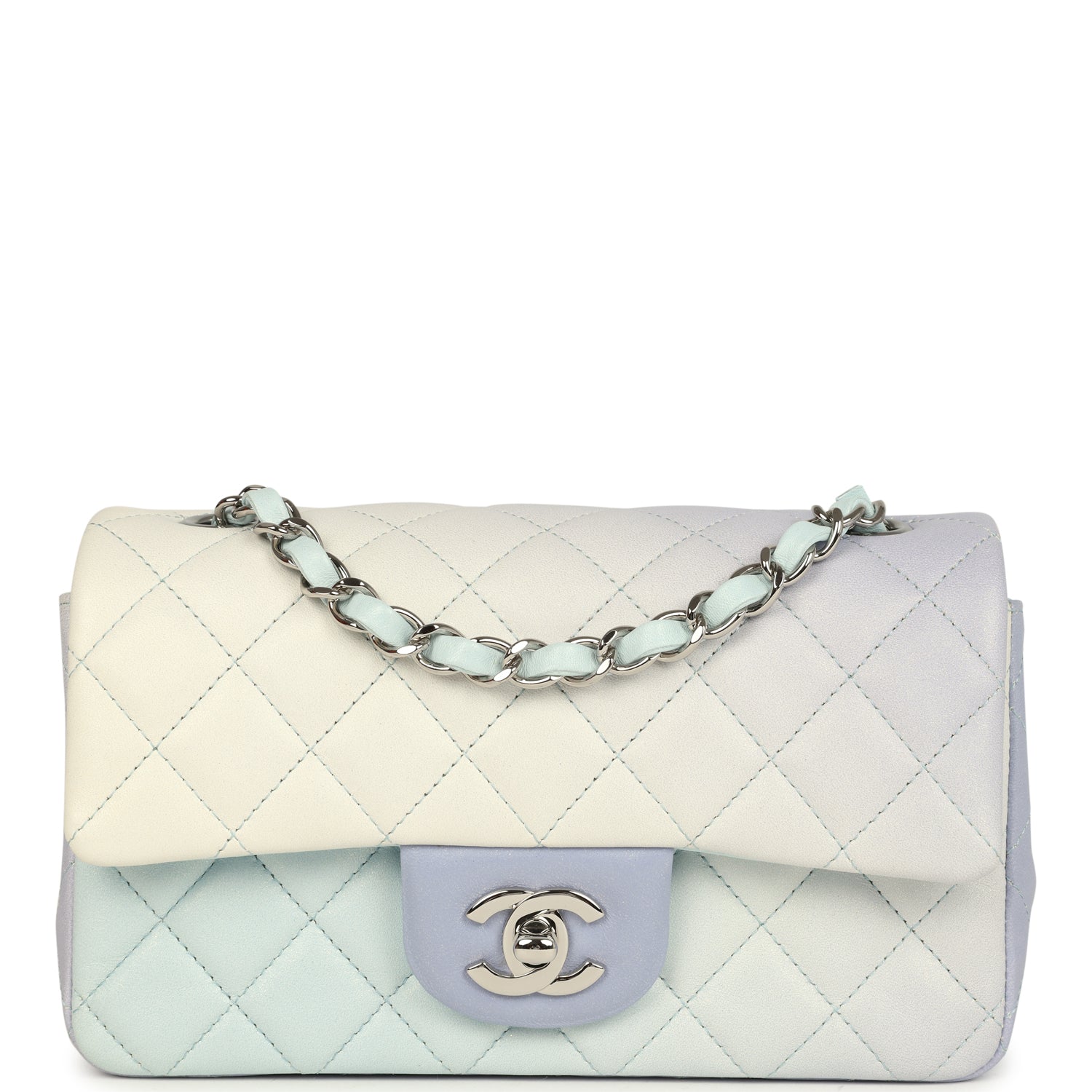 Pre-owned Chanel Mini Classic Rectangular Flap Bag Ombre Purple Iridescent Lambskin Silver Hardware