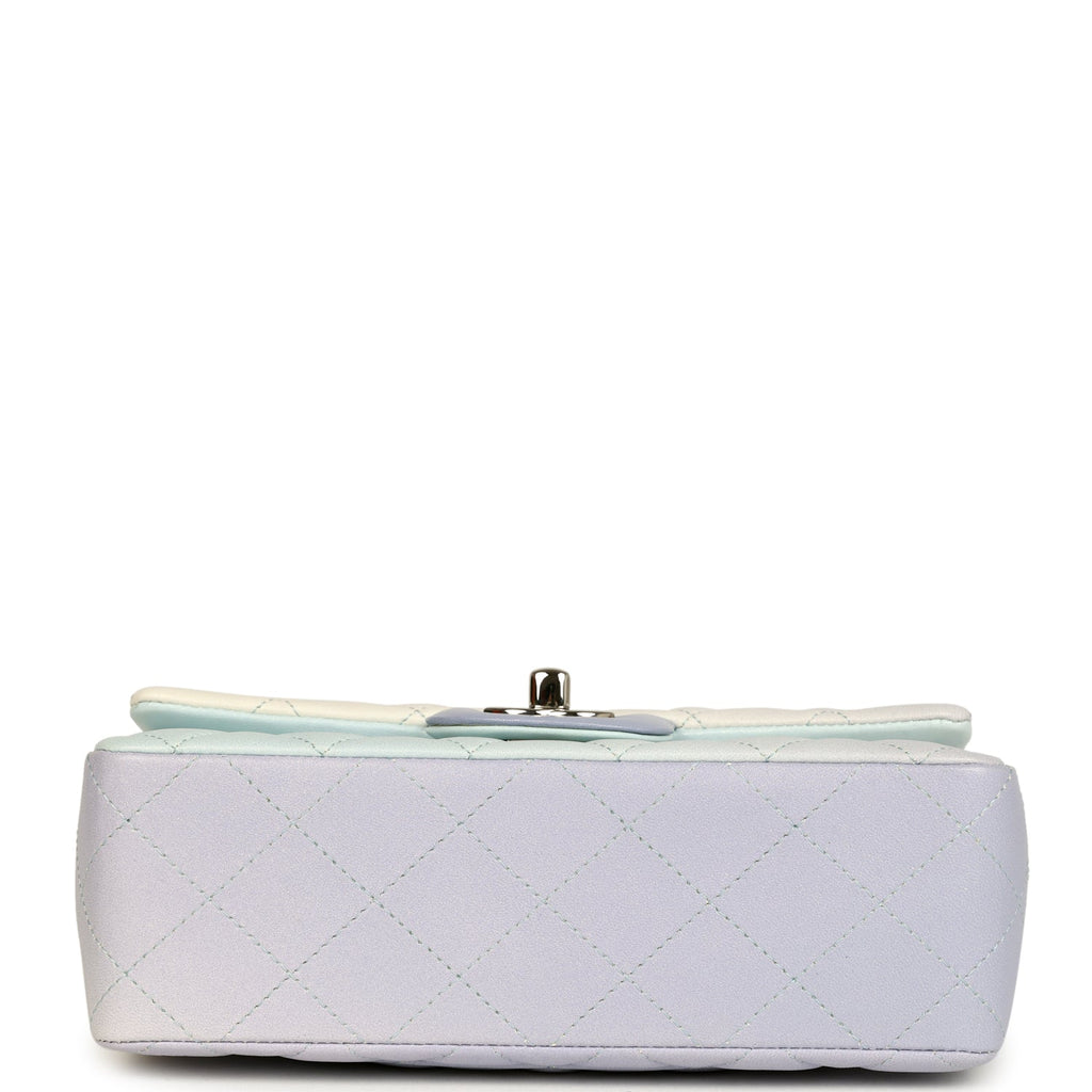 Pre-owned Chanel Mini Classic Rectangular Flap Bag Ombre Purple Iridescent Lambskin Silver Hardware