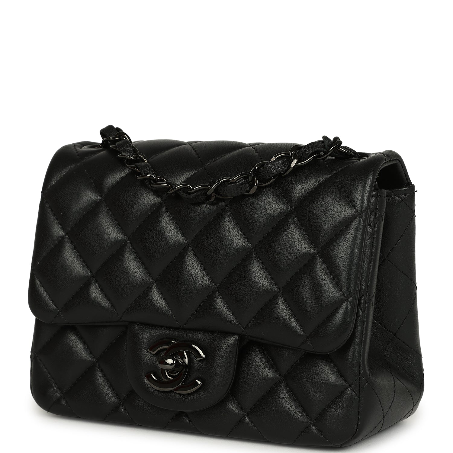 Pre-owned Chanel Mini Classic Square Flap Bag So Black Lambskin Black Hardware