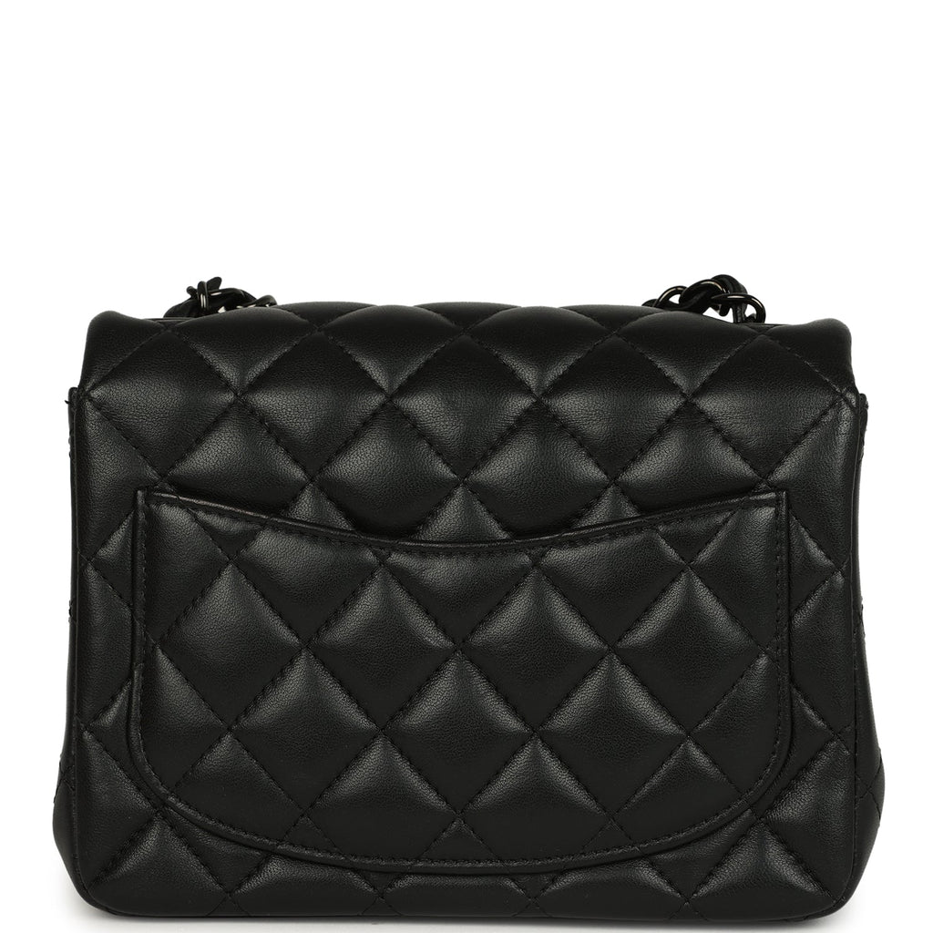 Pre-owned Chanel Mini Classic Square Flap Bag So Black Lambskin Black Hardware