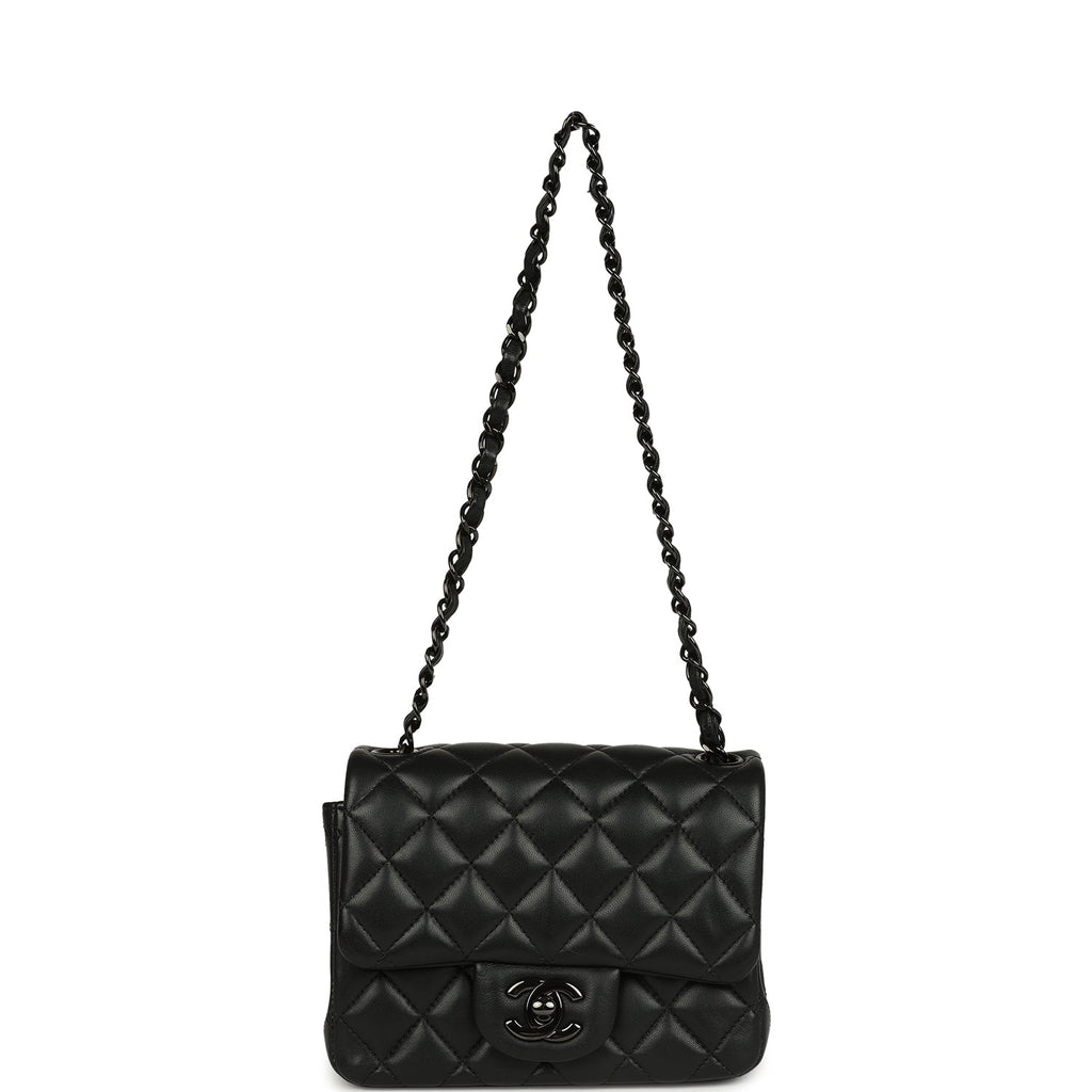 Pre-owned Chanel Mini Classic Square Flap Bag So Black Lambskin Black Hardware