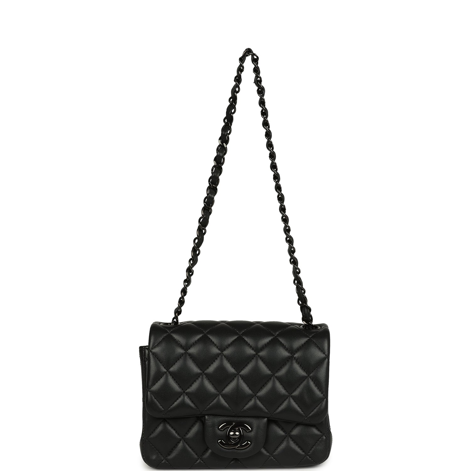 Pre-owned Chanel Mini Classic Square Flap Bag So Black Lambskin Black Hardware