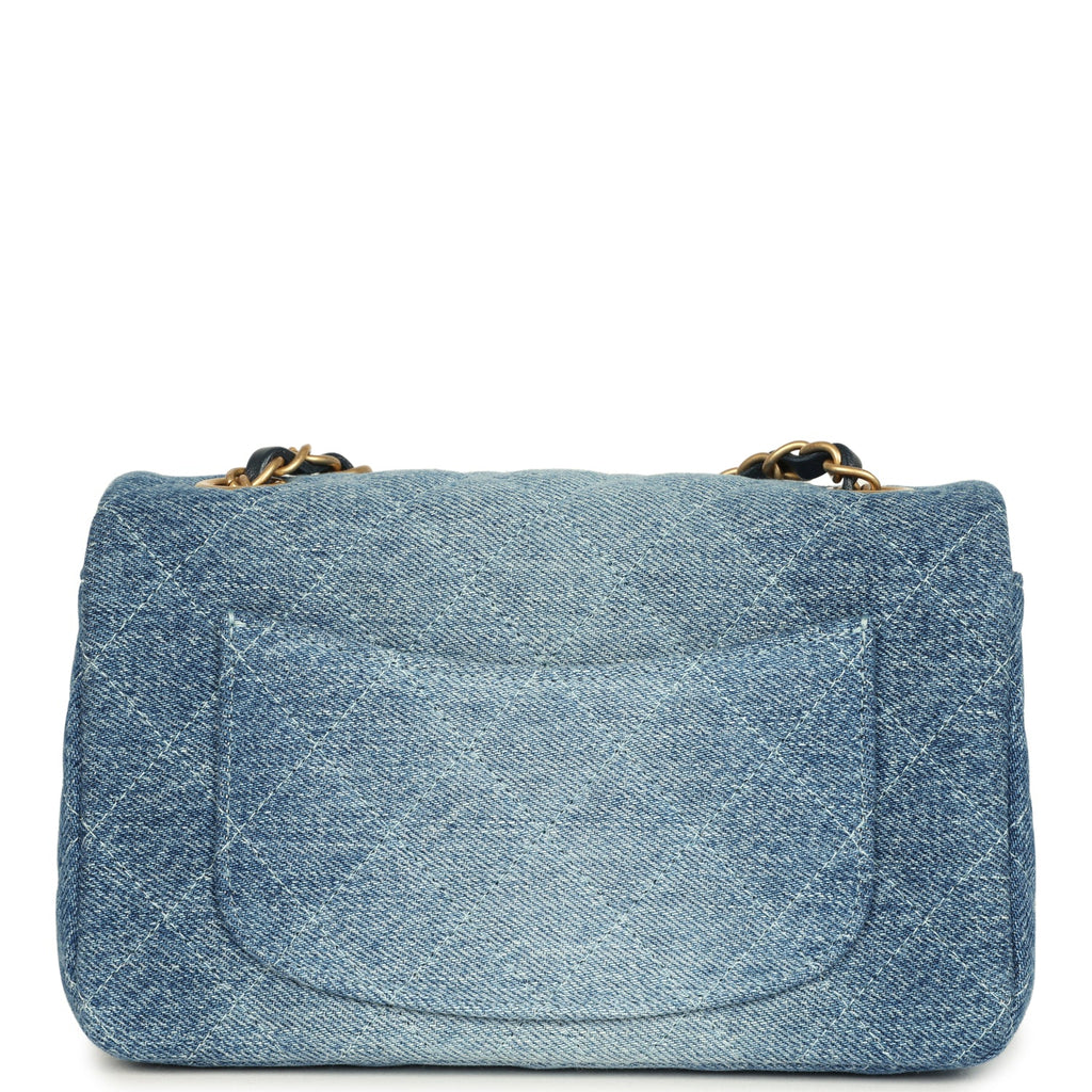 Chanel Mini Rectangular Flap Bag Blue Denim Antique Gold Hardware