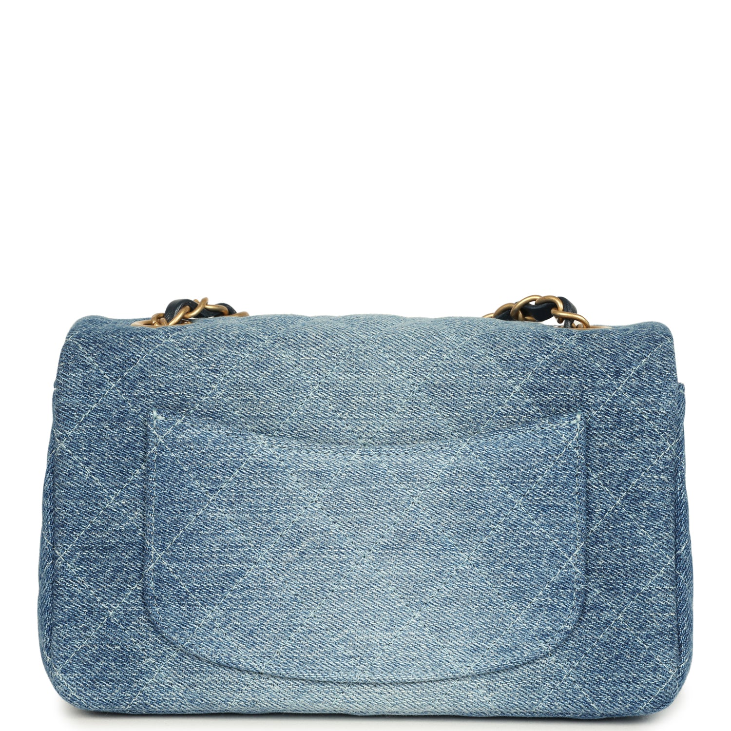 Chanel Mini Rectangular Flap Bag Blue Denim Antique Gold Hardware