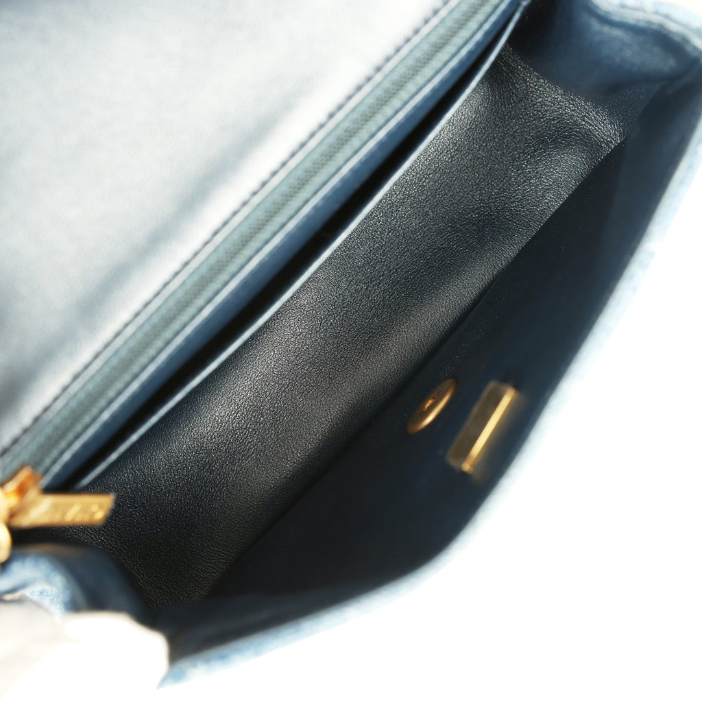 Chanel Mini Rectangular Flap Bag Blue Denim Antique Gold Hardware