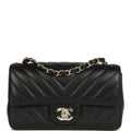 Chanel Mini Chevron Classic Rectangular Flap Bag Black Lambskin Light Gold Hardware