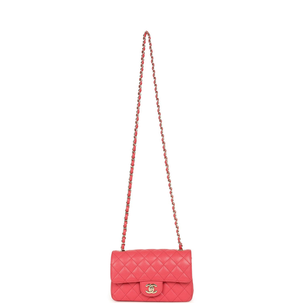 Chanel Mini Classic Rectangular Flap Bag Dark Pink Caviar Light Gold Hardware